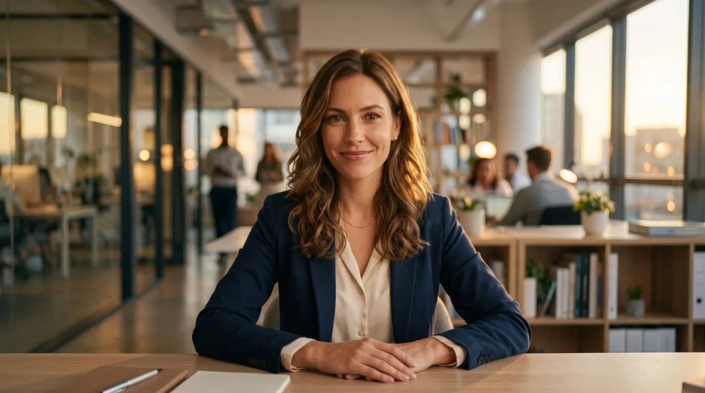 Confident marketer in a modern office